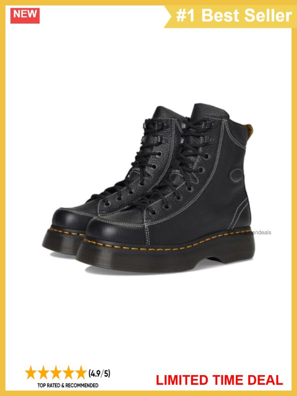 Leather Lace-Up Combat Boots Round Toe Platform Sole Padded Collar